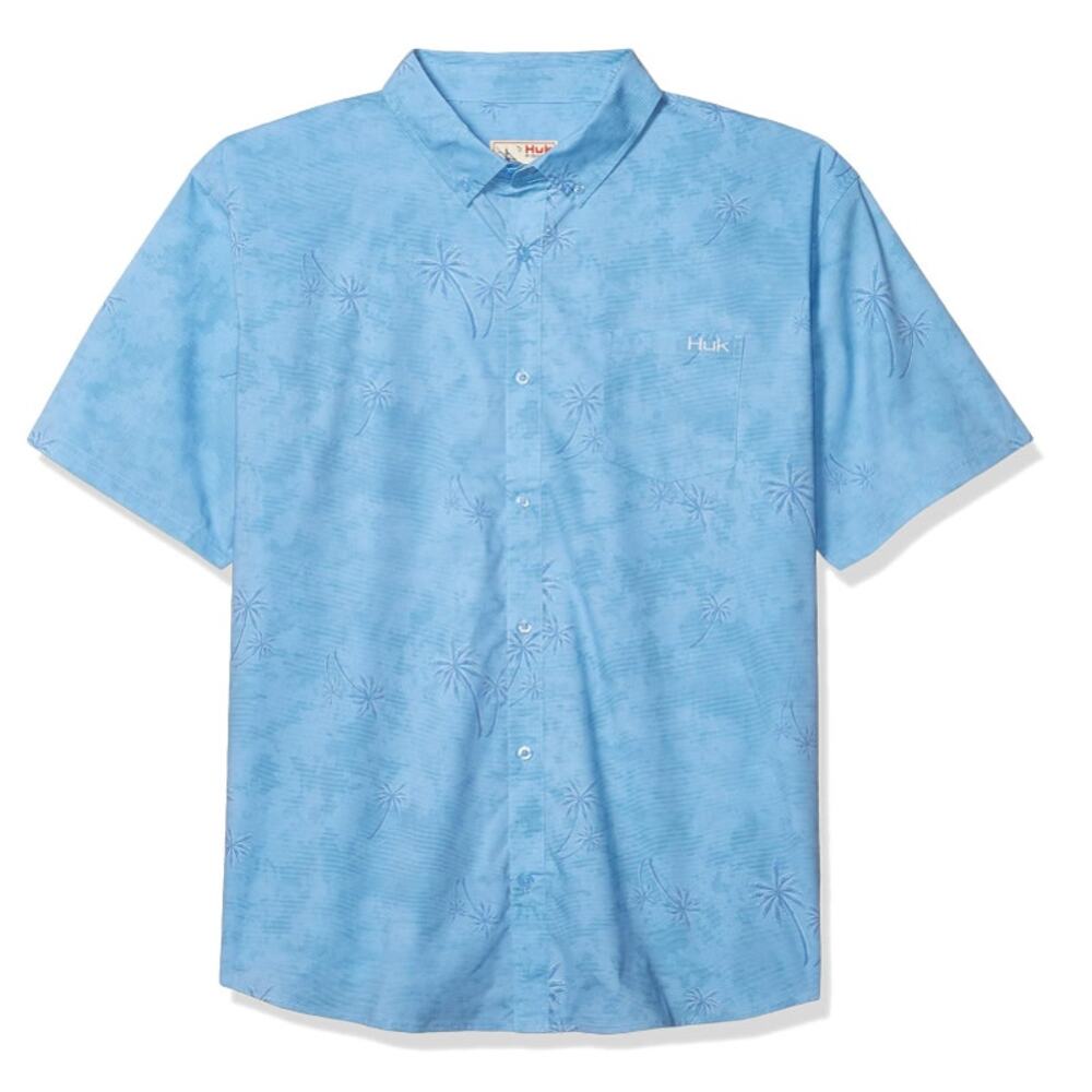 Huk Blue Palm Print Button Down Shirt Mens Small NWT Fishing Beach - Picture 5 of 5
